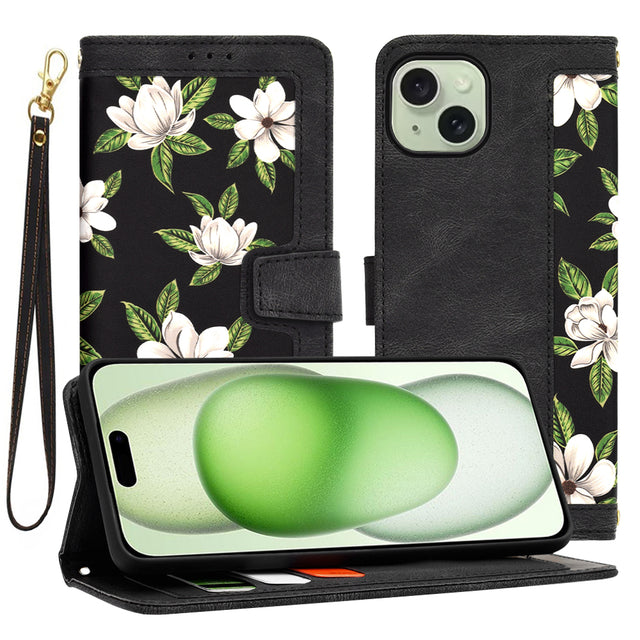 Husa de protectie Techsuit FlipCraft compatibil cu iPhone 15 Plus, Flowers of the Dawn