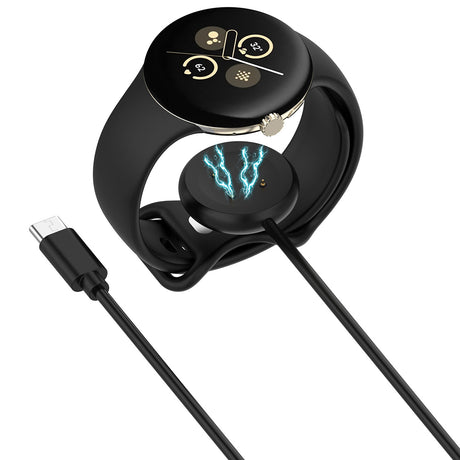 Incarcator Techsuit SmartWatch Wireless Charging Cable (THC5), for Google Pixel Watch 3 (41mm, 45mm) / 2 / Fitbit Ace LTE, Type-C, Negru
