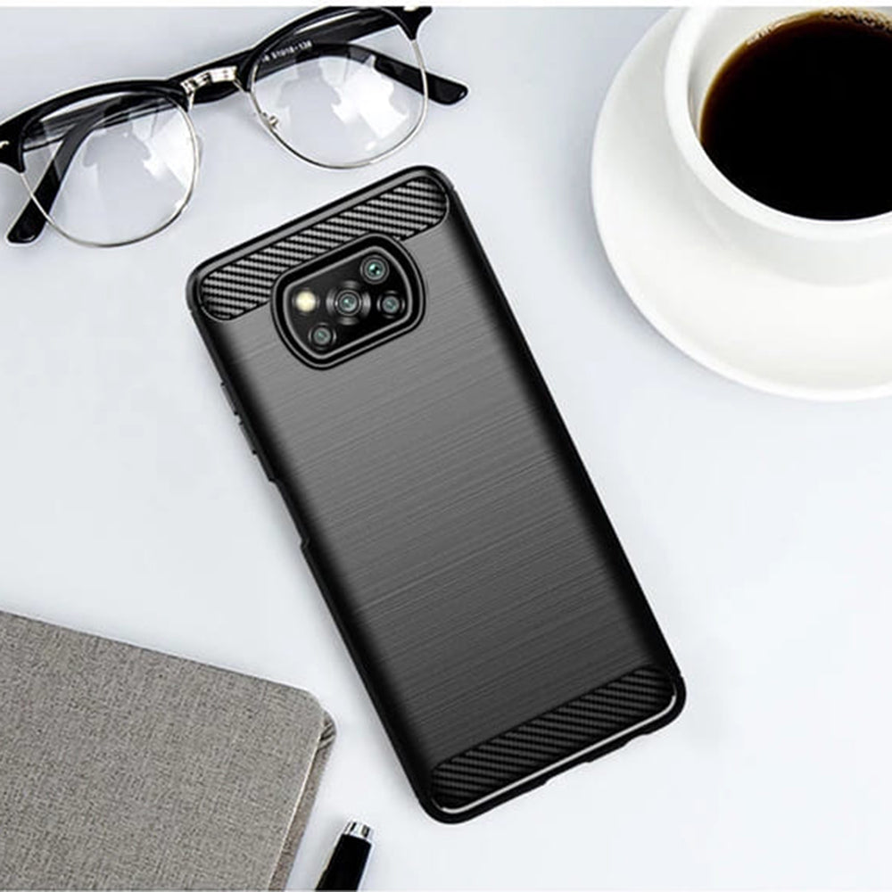 Husa de protectie TechSuit Carbon Silicone compatibil cu Xiaomi Poco X3 / Poco X3 NFC / Poco X3 Pro, Negru