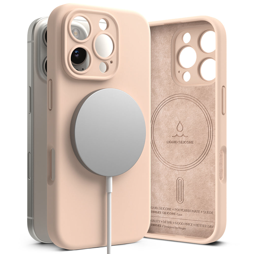 Husa de protectie Ringke Silicone Magnetic MagSafe compatibil cu iPhone 16 Pro, Roz Sand