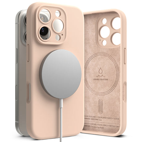 Husa de protectie Ringke Silicone Magnetic MagSafe compatibil cu iPhone 16 Pro, Roz Sand