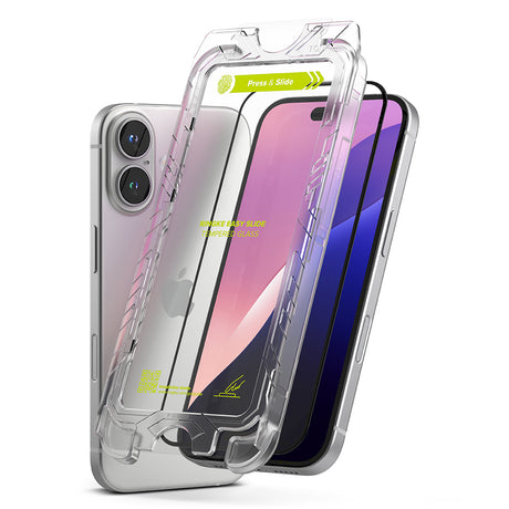 Folie de protectie Ringke Easy Slide Tempered Glass (set de 2) compatibil cu iPhone 16 / iPhone 15, Negru
