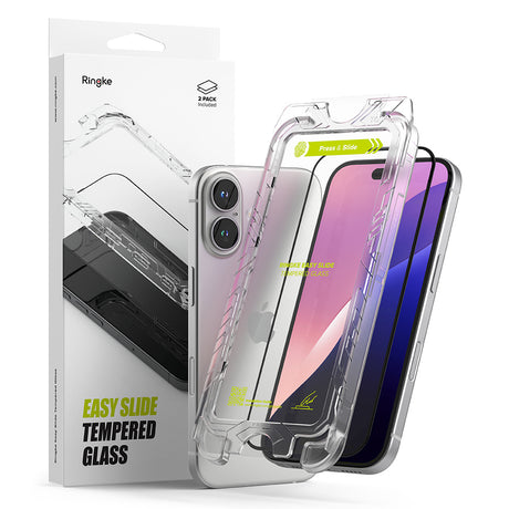 Folie de protectie Ringke Easy Slide Tempered Glass (set de 2) compatibil cu iPhone 16 Plus / iPhone 15 Plus, Negru