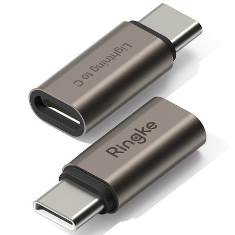 Adaptor Ringke OTG Adapter (set de 2), Lightning to Type-C, Aluminium Alloy, 480Mbps, 27W, Gunmetal