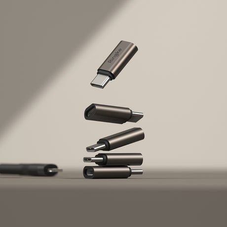 Adaptor Ringke OTG Adapter (set de 2), Lightning to Type-C, Aluminium Alloy, 480Mbps, 27W, Gunmetal