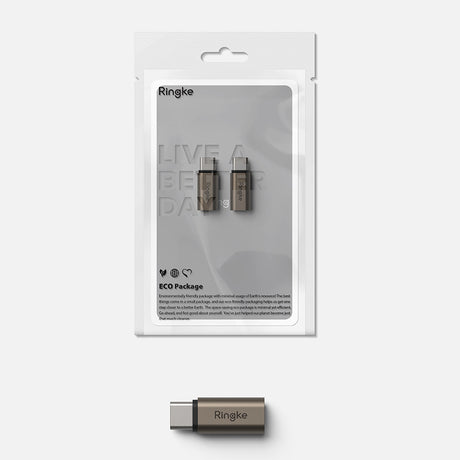 Adaptor Ringke OTG Adapter (set de 2), Lightning to Type-C, Aluminium Alloy, 480Mbps, 27W, Gunmetal