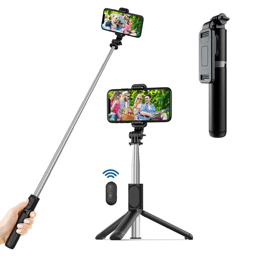 Suport Techsuit Selfie Stick (Q01), with Bluetooth Remote Control and Stable Tripod Mount, 101cm, Negru