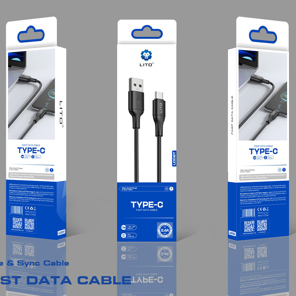 Cablu Lito (LD06T), USB to Type-C, 2.4A, PVC, 1m, Negru