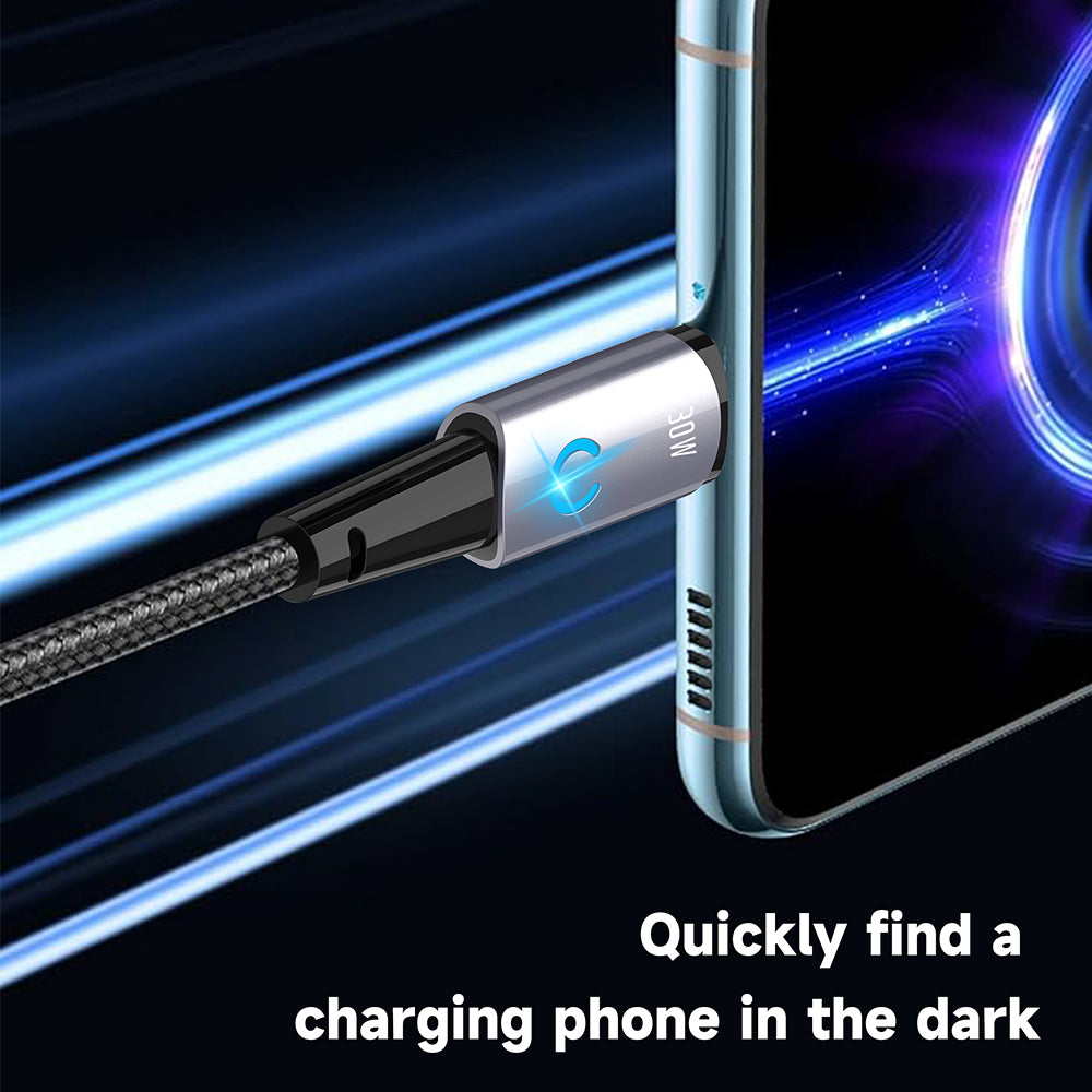 Cablu Lito (LD10CL), Type-C to Lightning, Fast Charging, 30W, with LED Light, 1m, Negru