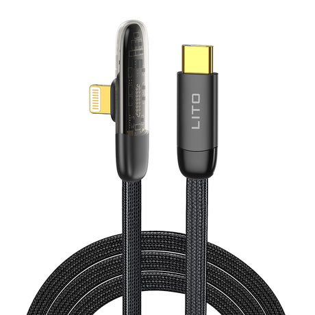 Cablu Lito (LD11CL), Type-C to Lightning, Fast Charging, Angled Design, Gold Plated Interface, 30W, 1m, Negru