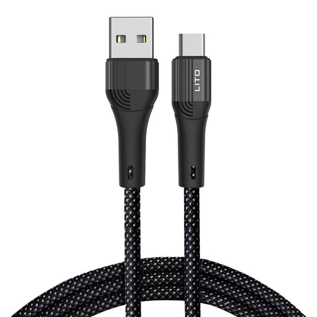 Cablu Lito (LD14), USB to Type-C Fast Charging 60W, 480Mbps, Nylon, 1m, Negru
