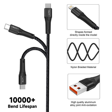 Cablu Lito (LD14), USB to Type-C Fast Charging 60W, 480Mbps, Nylon, 1m, Negru