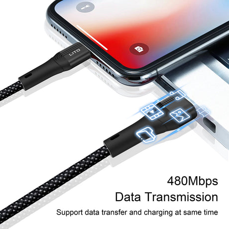Cablu Lito (LD14), USB to Type-C Fast Charging 60W, 480Mbps, Nylon, 1m, Negru