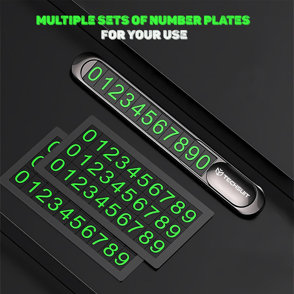 Gadget Techsuit Premium Phone Number Plate (PNP1), Temporary Parking Sign for Dashboard, Zinc Alloy, Removable Adhesive, Negru