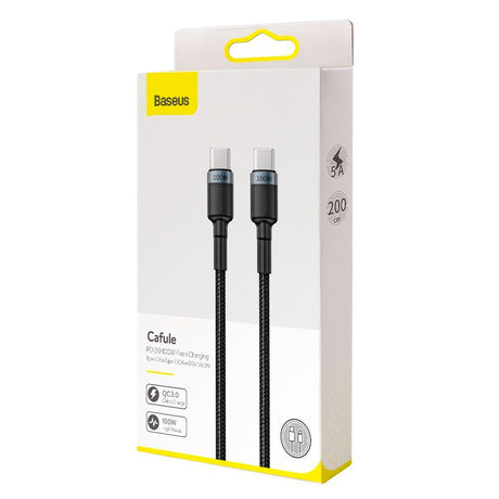 Cablu Baseus Cafule (CATKLF-ALG1), Type-C to Type-C, Flash Charging, PD 2.0, 100W, 480Mbps, 2m, Gri / Black