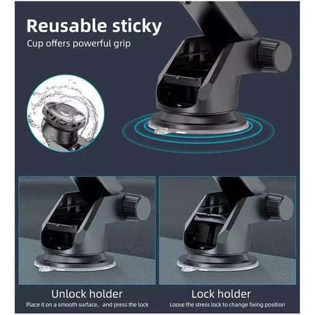 Suport Techsuit (S113), Universal for Dashboard / Windshield, Gravity Grip, Windshield, Negru