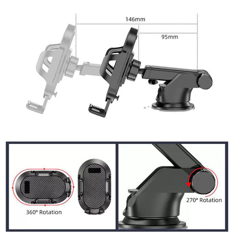 Suport Techsuit (S113), Universal for Dashboard / Windshield, Gravity Grip, Windshield, Negru