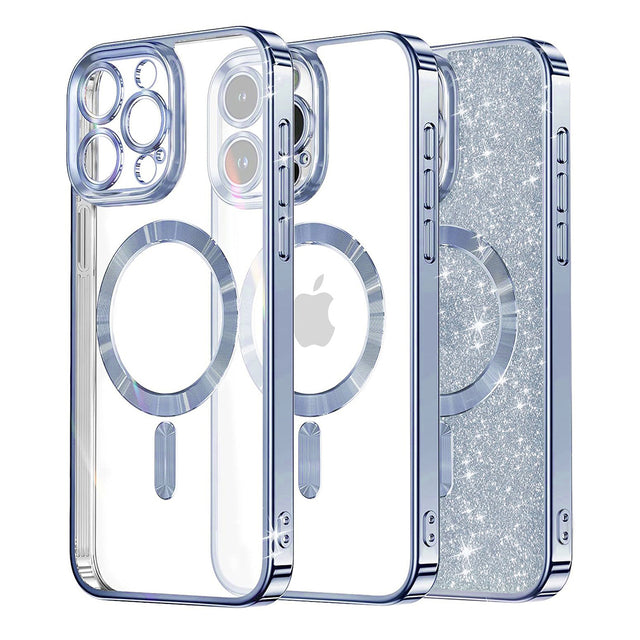 Husa de protectie Techsuit Luxury Glitter MagSafe compatibil cu iPhone 16 Pro, Albastru Deschis