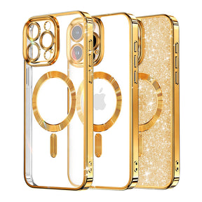 Husa de protectie Techsuit Luxury Glitter MagSafe compatibil cu iPhone 16 Pro, Auriu