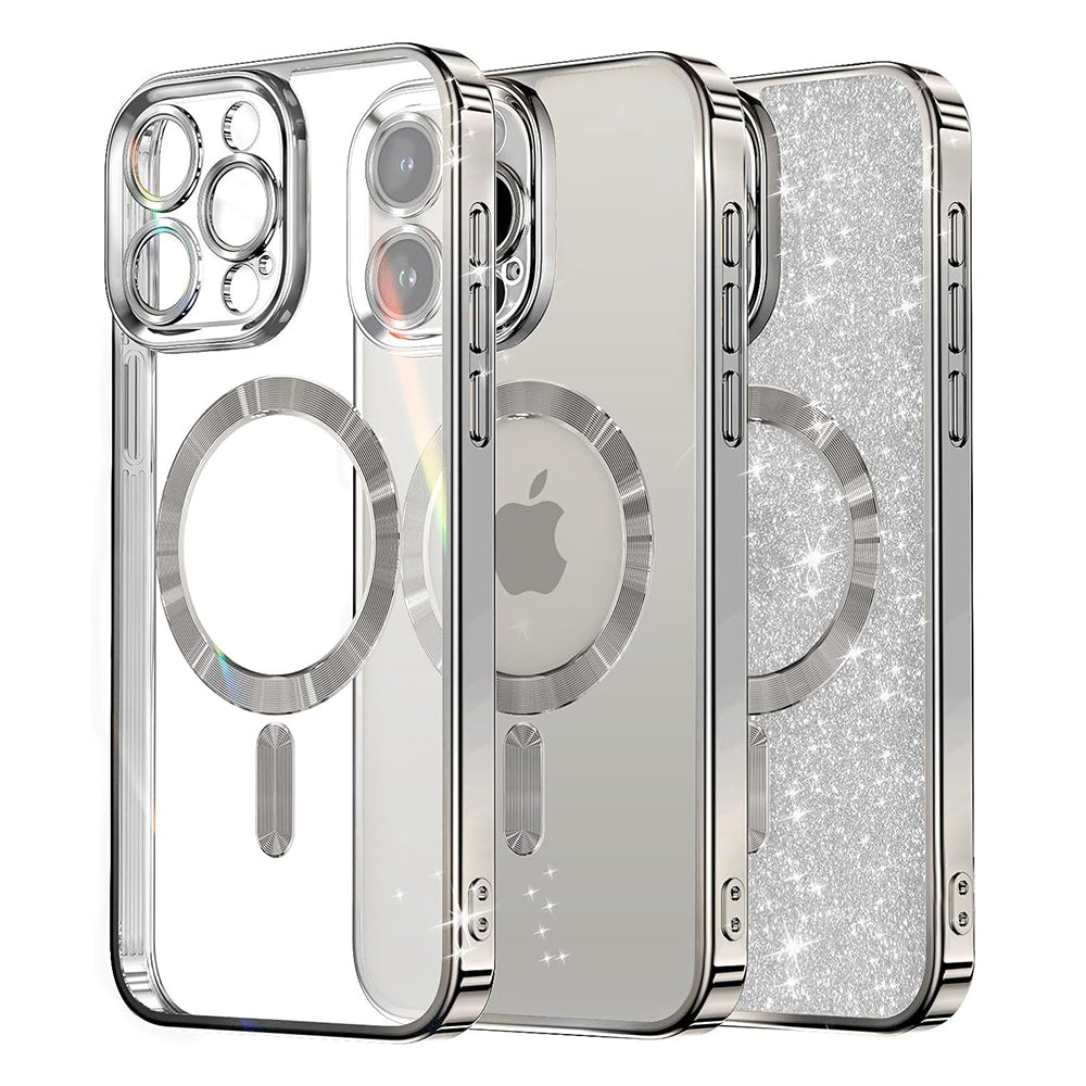Husă Techsuit Luxury Glitter MagSafe argintie pentru iPhone 16 Pro