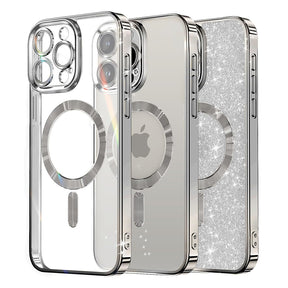Husă Techsuit Luxury Glitter MagSafe argintie pentru iPhone 16 Pro