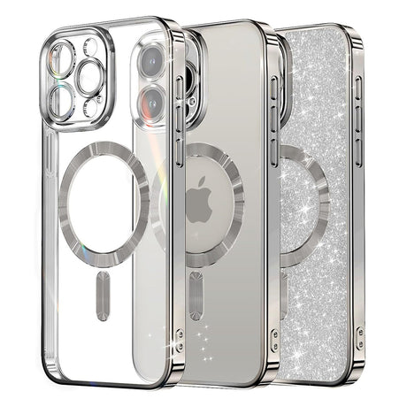 Husă Techsuit Luxury Glitter MagSafe argintie pentru iPhone 16 Pro