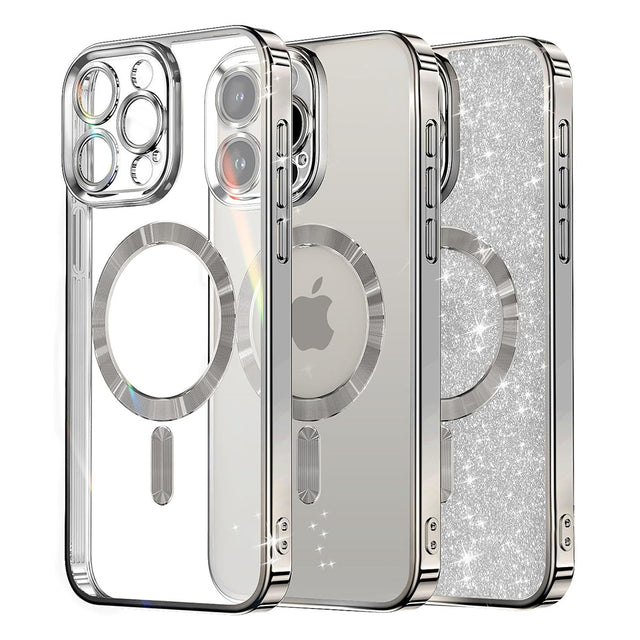 Husă Techsuit Luxury Glitter MagSafe argintie pentru iPhone 16 Pro
