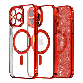 Husa de protectie Techsuit Luxury Glitter MagSafe compatibil cu iPhone 16 Pro, Rosu