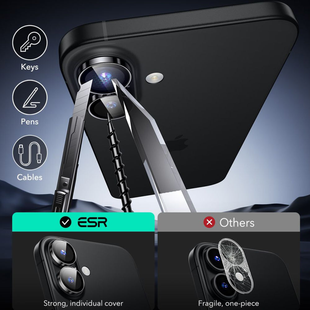 Folie de protectie ESR Armorite Camera Lens Protectors compatibil cu iPhone 16 / iPhone 16 Plus / iPhone 17, Negru