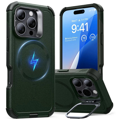 Husa de protectie ESR Cyber Armor Kickstand compatibil cu iPhone 16 Pro Max, Verde