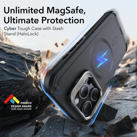 ESR Husa de protectie ESR Cyber Armor Kickstand compatibil cu iPhone 16 Pro Max, Negru – imagine 2