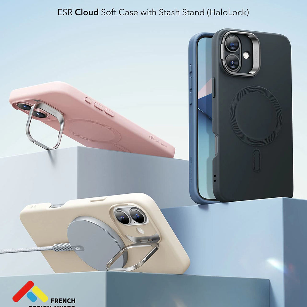 Husa de protectie ESR Cloud Soft HaloLock Kickstand compatibil cu iPhone 16 Plus, Light Tan