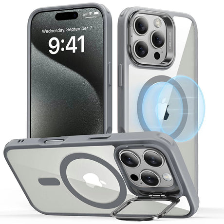 Husa de protectie ESR Classic Hybrid HaloLock Kickstand compatibil cu iPhone 16 Pro Max, Gri Clear