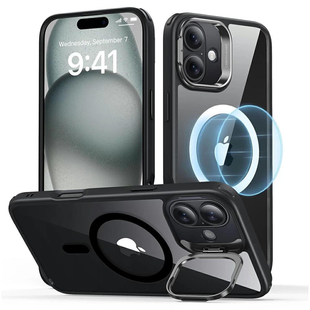 Husa de protectie ESR Classic Hybrid HaloLock Kickstand compatibil cu iPhone 16, Transparent Black