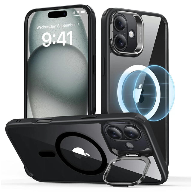 Husa de protectie ESR Classic Hybrid HaloLock Kickstand compatibil cu iPhone 16, Transparent Black