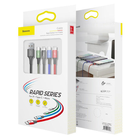 Cablu Baseus (CA1T4-B01), USB-Lightning/2xType-C/Micro-USB, 3.5A, 1.2m, Negru