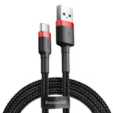 Cablu Baseus Cafule (CATKLF-C91), USB to Type-C, 2A, 2m, 480Mbps, Aluminum Alloy, Nylon, Rosu Black