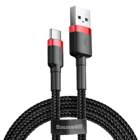 Cablu Baseus Cafule (CATKLF-C91), USB to Type-C, 2A, 2m, 480Mbps, Aluminum Alloy, Nylon, Rosu Black