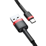 Cablu Baseus Cafule (CATKLF-C91), USB to Type-C, 2A, 2m, 480Mbps, Aluminum Alloy, Nylon, Rosu Black