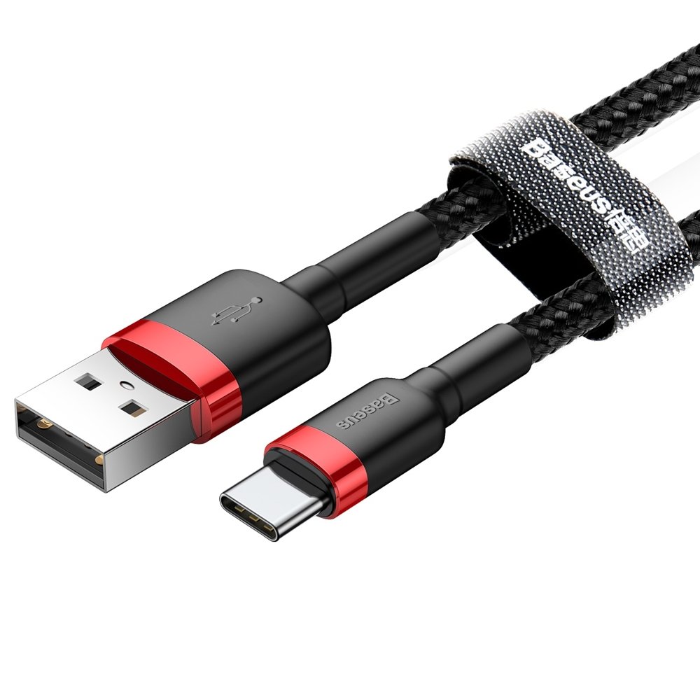 Cablu Baseus Cafule (CATKLF-C91), USB to Type-C, 2A, 2m, 480Mbps, Aluminum Alloy, Nylon, Rosu Black