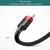 Cablu Baseus Cafule (CATKLF-C91), USB to Type-C, 2A, 2m, 480Mbps, Aluminum Alloy, Nylon, Rosu Black