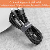 Cablu Baseus Cafule (CATKLF-C91), USB to Type-C, 2A, 2m, 480Mbps, Aluminum Alloy, Nylon, Rosu Black