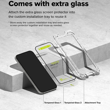 Folie de protectie Ringke Easy Slide Tempered Glass (set de 2) compatibil cu iPhone 16 / iPhone 15, Negru