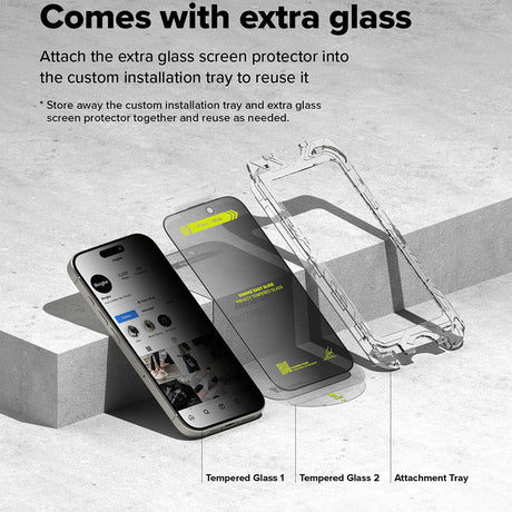 Folie de protectie Ringke Easy Slide Tempered Glass (set de 2) compatibil cu iPhone 16 / iPhone 15, Privacy
