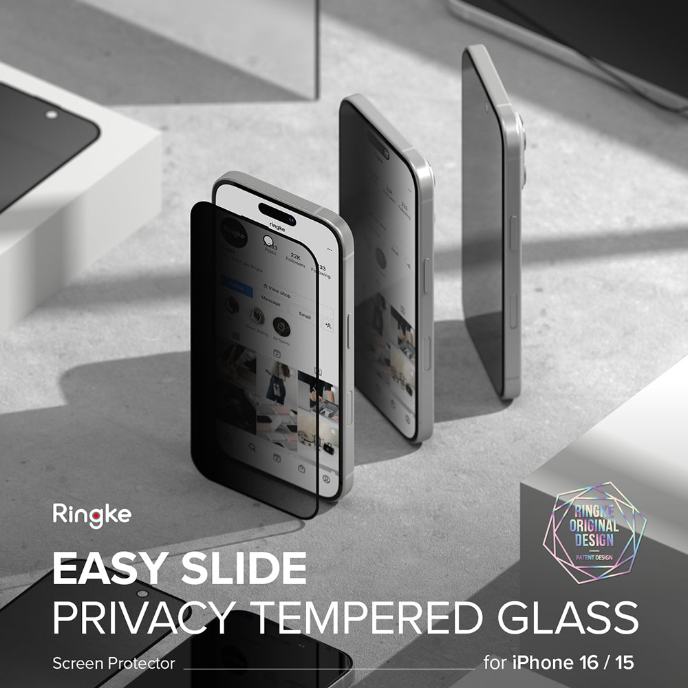 Folie de protectie Ringke Easy Slide Tempered Glass (set de 2) compatibil cu iPhone 16 Pro, Privacy