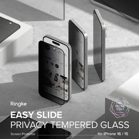Folie de protectie Ringke Easy Slide Tempered Glass (set de 2) compatibil cu iPhone 16 Pro, Privacy
