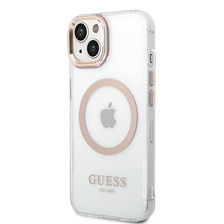 Husa de protectie Guess Metal Outline MagSafe (GUHMP15MHTRMD) compatibil cu iPhone 15 Plus, Auriu