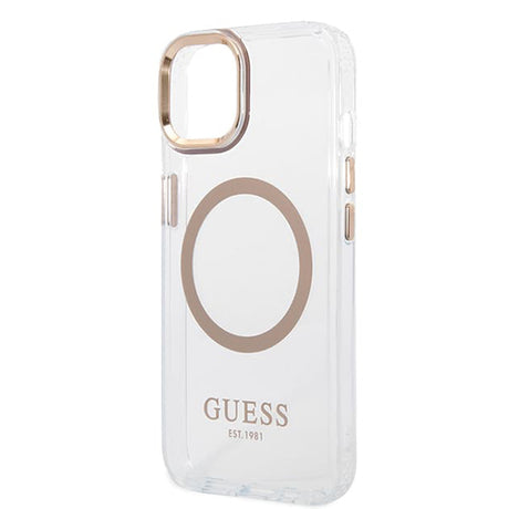 Husa de protectie Guess Metal Outline MagSafe (GUHMP15MHTRMD) compatibil cu iPhone 15 Plus, Auriu