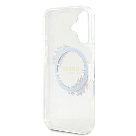 Husa de protectie Guess IML Flowers Wreath MagSafe (GUHMP16MHFWFCT) compatibil cu iPhone 16 Plus, Transparent