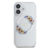 Husa de protectie Guess IML Flowers Wreath MagSafe (GUHMP16MHFWFCT) compatibil cu iPhone 16 Plus, Transparent